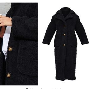 Pretty Little Thing Black Maxi Borg Coat